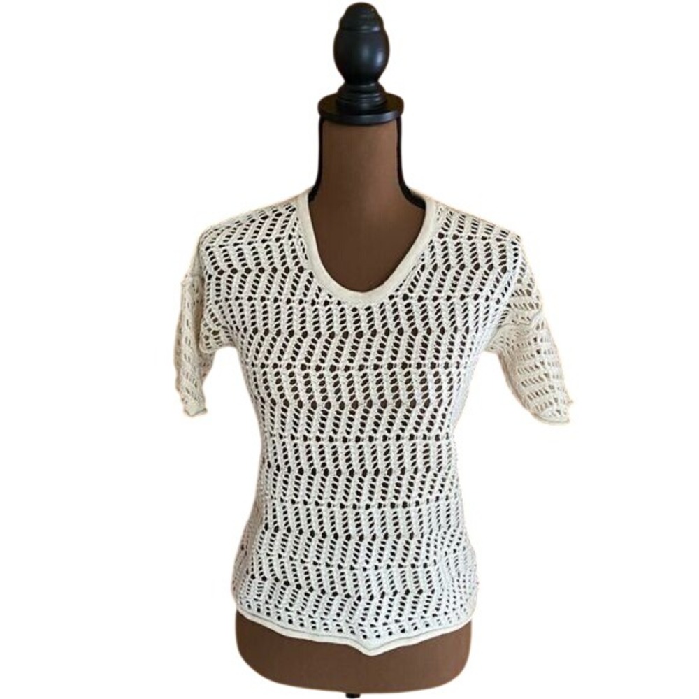 James Perse Ivory Open Knit Wool Cashmere Sweater Minimalist Luxe Top S